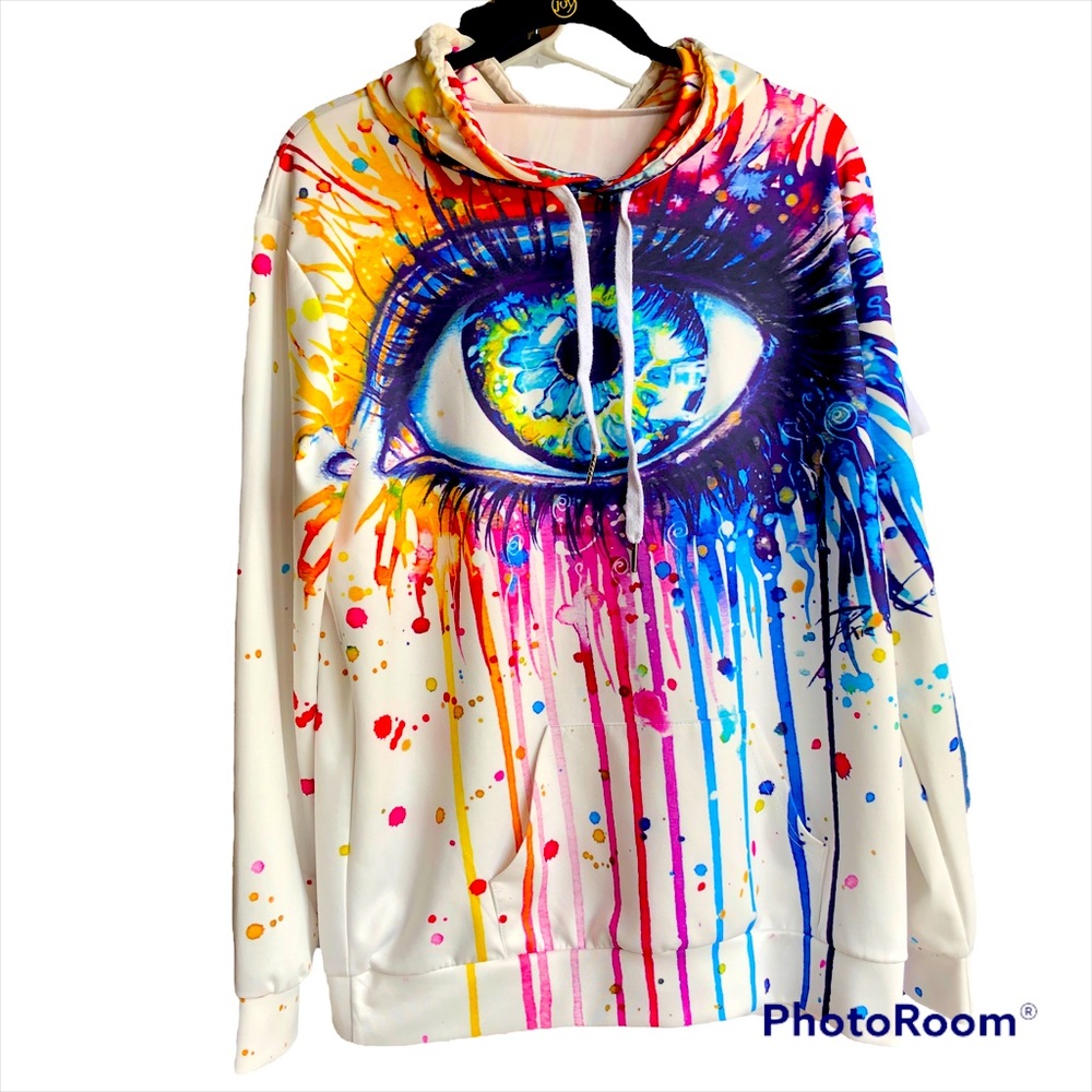 Watercolor Eye Unisex 3D Hoodie. Multicolor Graphic. Size L/XL